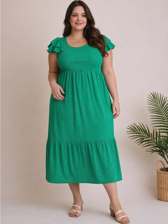 Gilli Dresses & Skirts - Gilli Emerald Green NWT Size 1X Flutter Sleeve Empire Boho Midi Dress